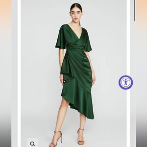 Theia Green Silk Asymmetrical Ruffle Gwen Dress NWT US4